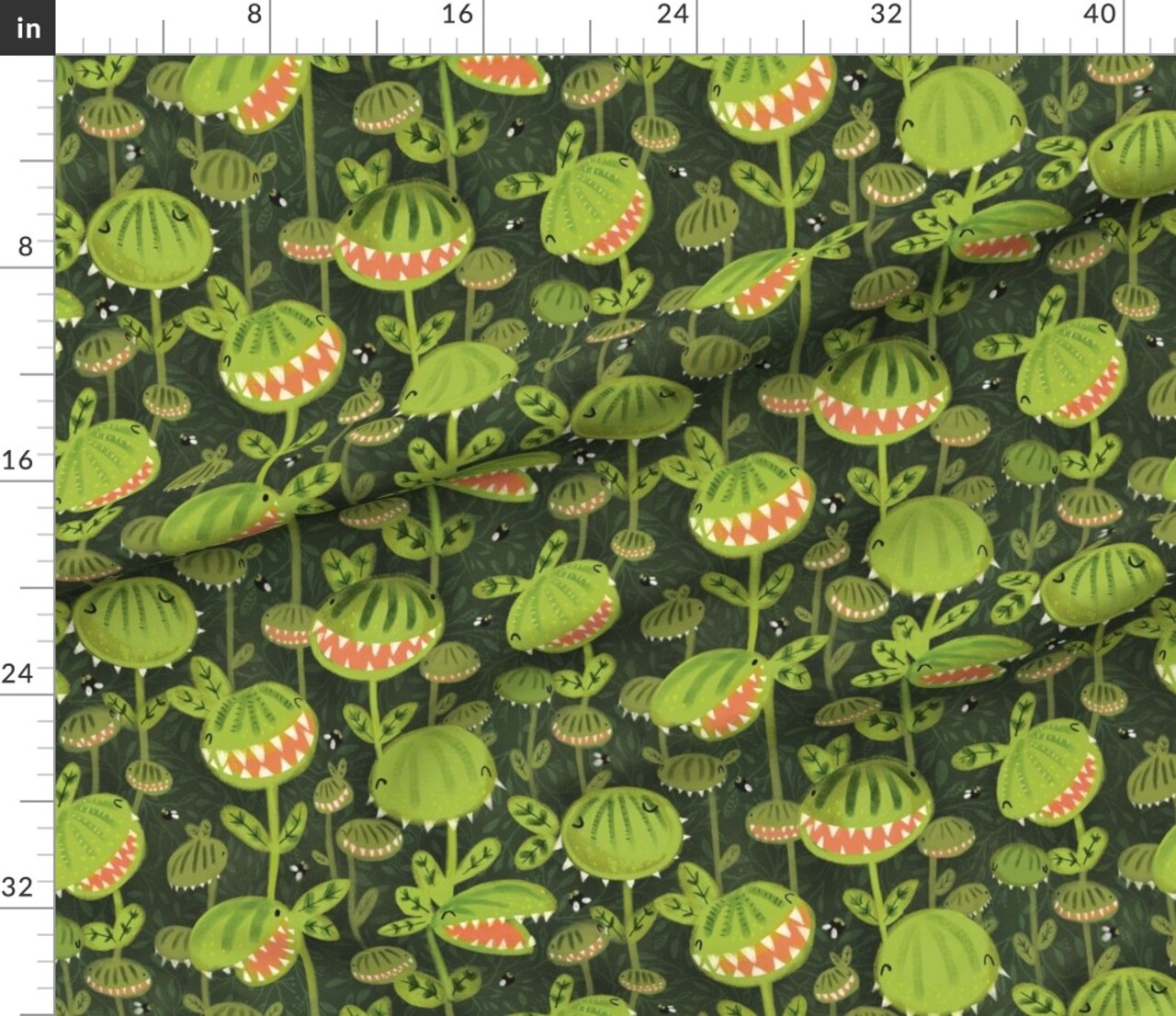 Venus Fly Trap Cute Plants Funny Halloween Garden Spooky Insect Green Custom Printed Fabric by Spoonflower Various Fabrics by the Yard or Fat Quarter